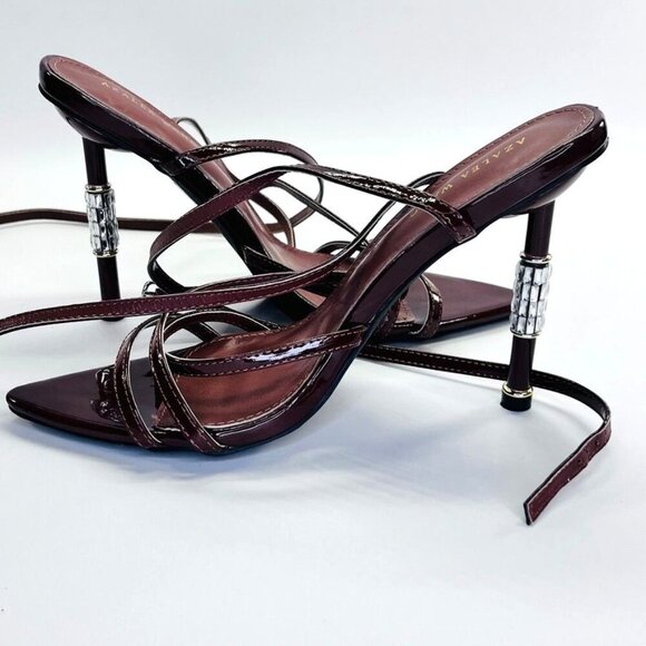 Azalea Wang Brown Jeweled Heels Size 7.5 Brown Leather 5" Heel Formal Event - Picture 8 of 15